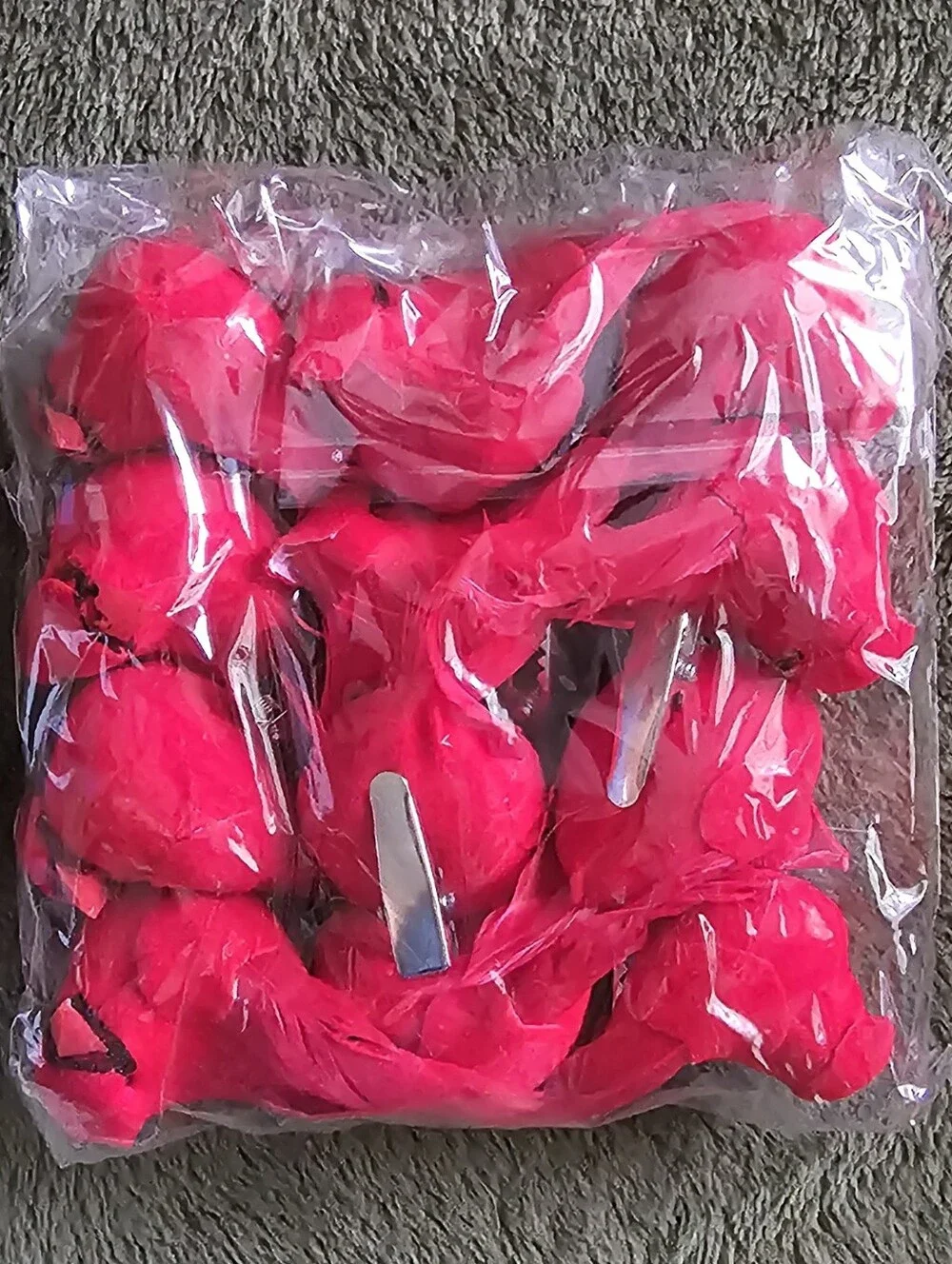 Set of bright red clip-on cardinal bird ornaments